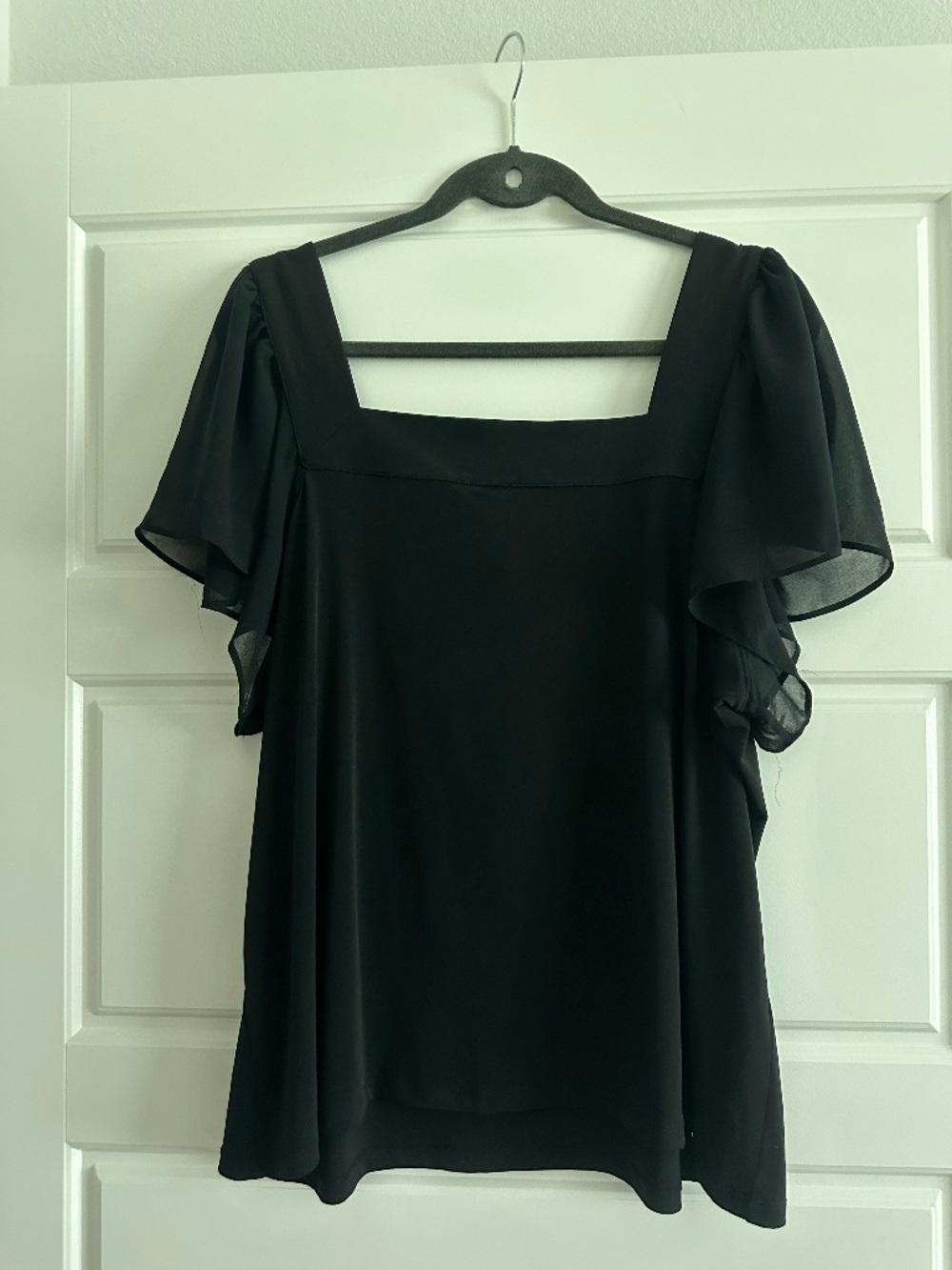 NWOT Calvin Klein XL Women's Black Square Neck Flutter Sleeve Blouse Top